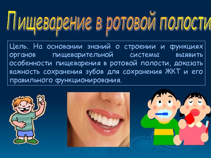 Пищеварение в ротовой полости Цель. На основании знаний о строении и функциях