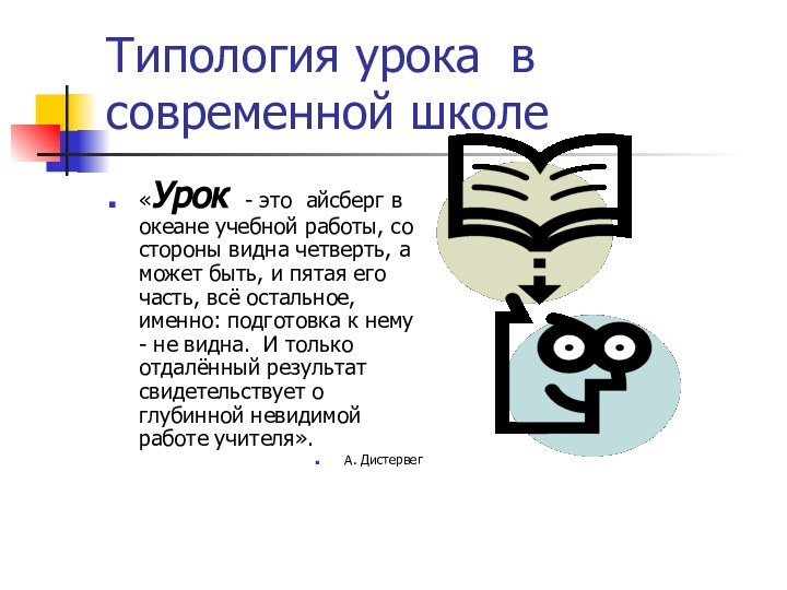 Типология урока в современной школе«Урок - это айсберг в океане учебной работы,