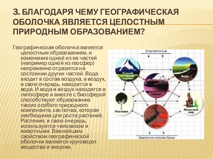 3. Благодаря чему географическая оболочка является целостным природным образованием? Географическая оболочка является