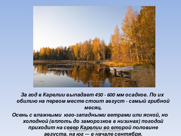 За год в Карелии выпадает 450 - 600 мм осадков.