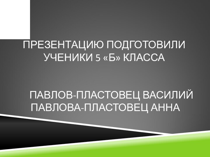 ПРЕЗЕНТАЦИЮ ПОДГОТОВИЛИ УЧЕНИКИ 5 «Б» КЛАССА      ПАВЛОВ-ПЛАСТОВЕЦ ВАСИЛИЙ  ПАВЛОВА-ПЛАСТОВЕЦ АННА