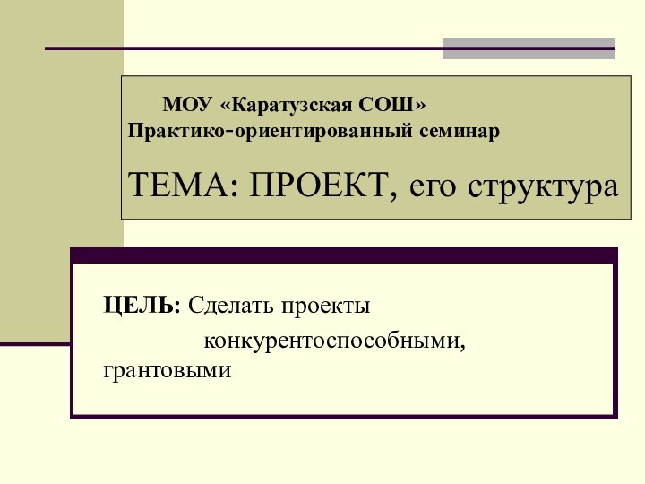 ЦЕЛЬ: Сделать проекты        конкурентоспособными, грантовыми