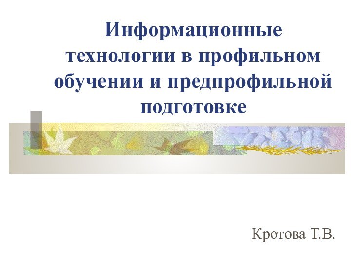 Информационные технологии в профильном обучении и предпрофильной подготовкеКротова Т.В.