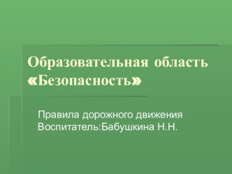 Образовательная область Безопасность