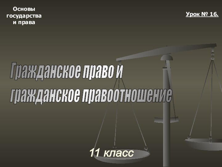 Основыгосударстваи права11 классУрок № 16.Гражданское право и  гражданское правоотношение