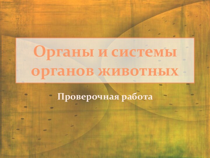 Органы и системы органов животныхПроверочная работа