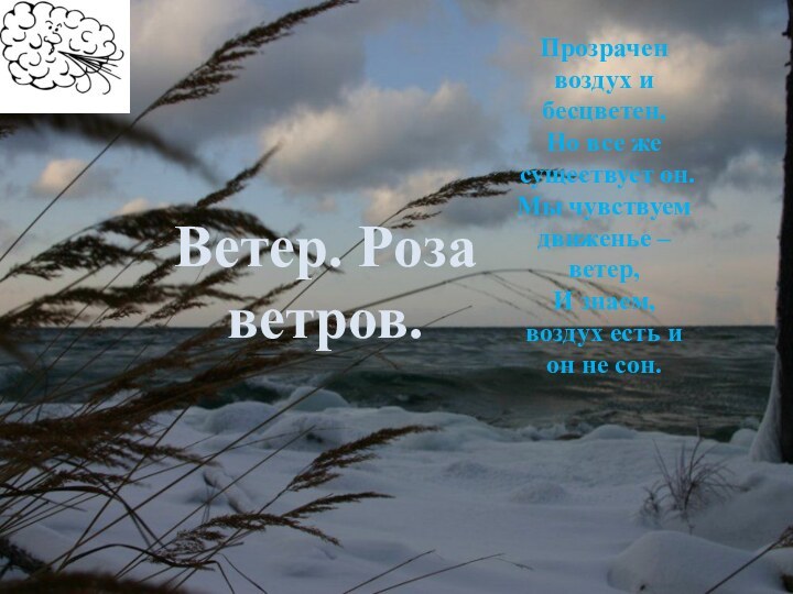 Ветер. Роза ветров.Прозрачен воздух и бесцветен,Но все же существует он.Мы чувствуем движенье