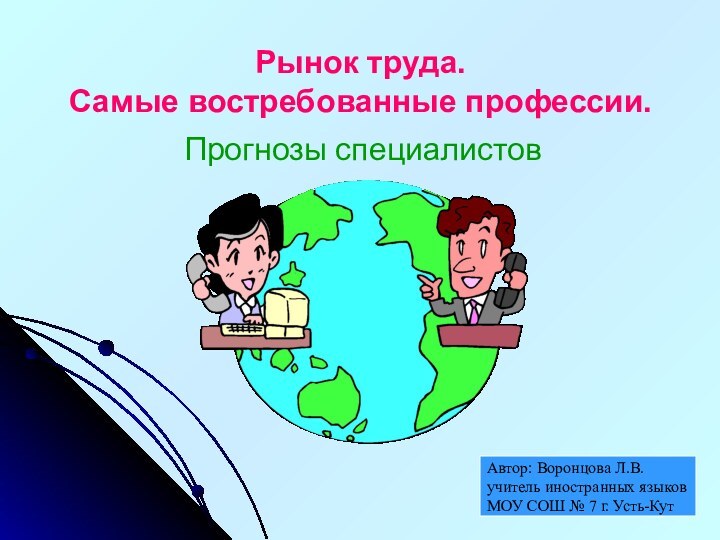 Рынок труда.  Самые востребованные профессии.Прогнозы специалистовАвтор: Воронцова Л.В.учитель иностранных языков МОУ