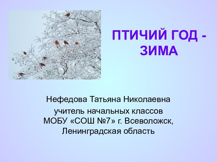 ПТИЧИЙ ГОД - ЗИМАНефедова Татьяна Николаевнаучитель начальных классов  МОБУ «СОШ №7» г. Всеволожск, Ленинградская область