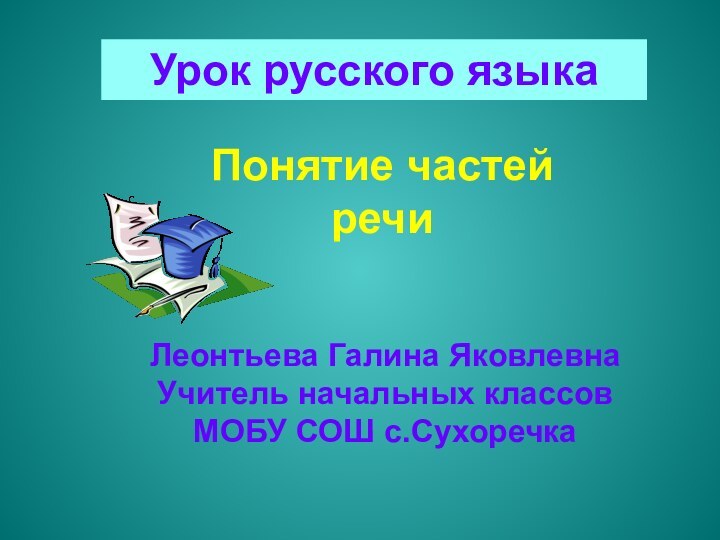 Урок русского языкаПонятие частей речиЛеонтьева Галина ЯковлевнаУчитель начальных классов МОБУ СОШ с.Сухоречка