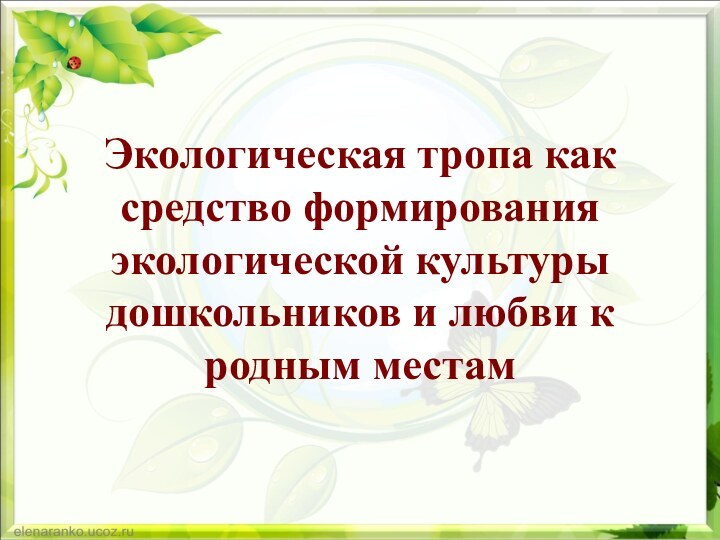 Экологическая тропа как средство формирования экологической культуры дошкольников и любви к родным местам