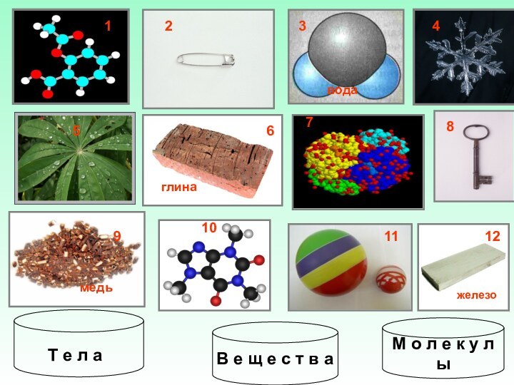 11245689101112глинажелезомедьвода37М о л е к у л ыТ е л аВ е