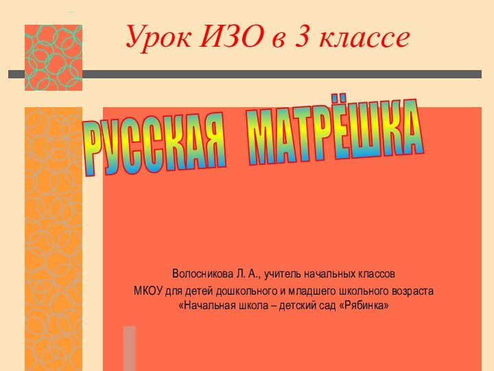 Урок ИЗО в 3 классеВолосникова Л. А., учитель начальных классов МКОУ для