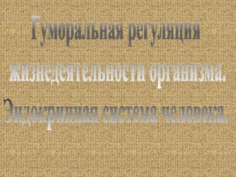 Гуморальная регуляция жизнедеятельности организма. Эндокринная система человека.