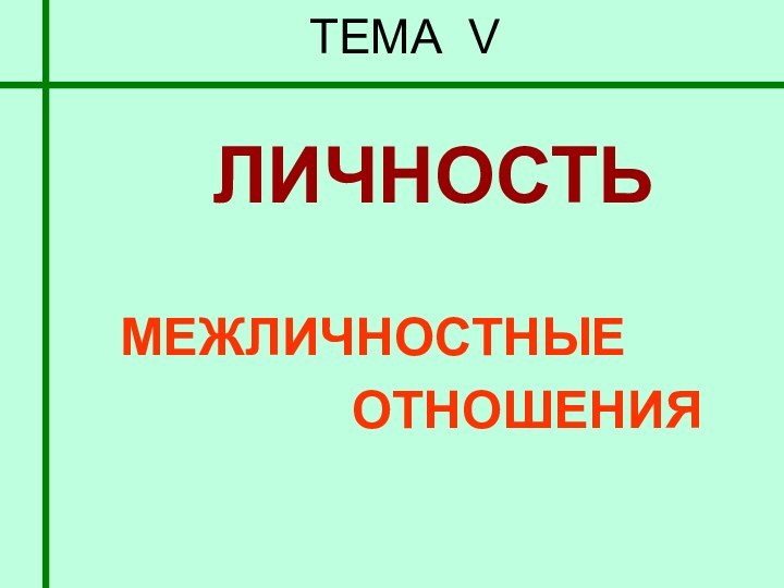 ТЕМА V      ЛИЧНОСТЬ   МЕЖЛИЧНОСТНЫЕ