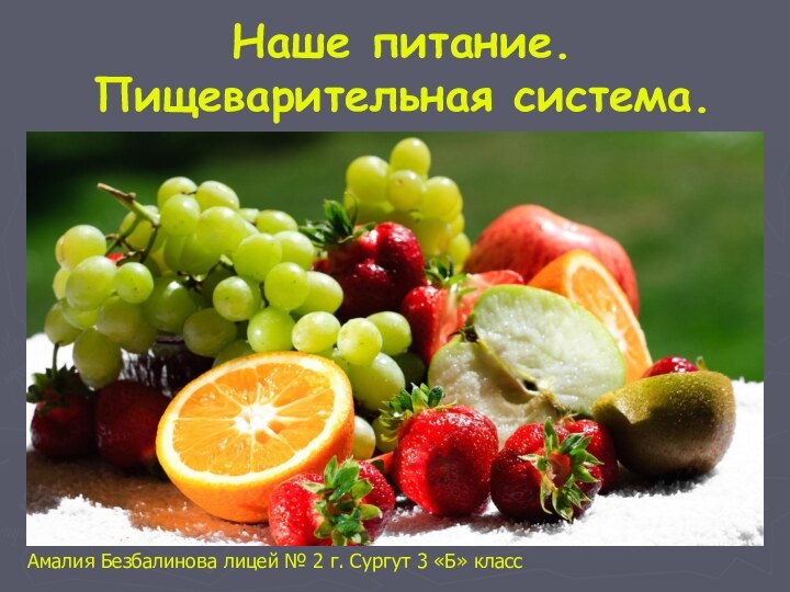 Наше питание. Пищеварительная система.Амалия Безбалинова лицей № 2 г. Сургут 3 «Б» класс