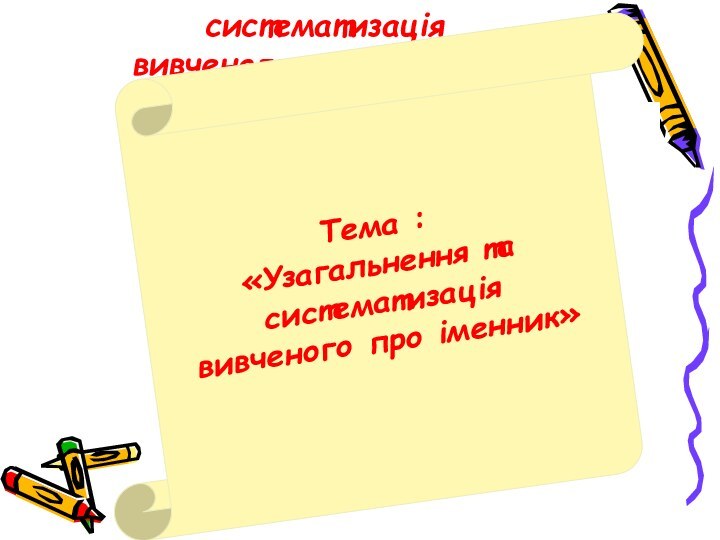 Тема :«Узагальнення та систематизація  вивченого про іменник» Тема :«Узагальнення та систематизація  вивченого про іменник»