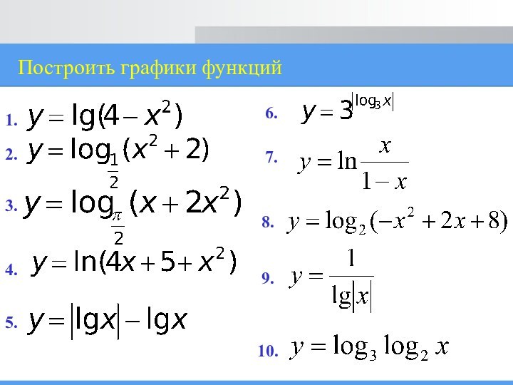 Построить графики функций1.2.3.4.5.6.7.8.9.10.