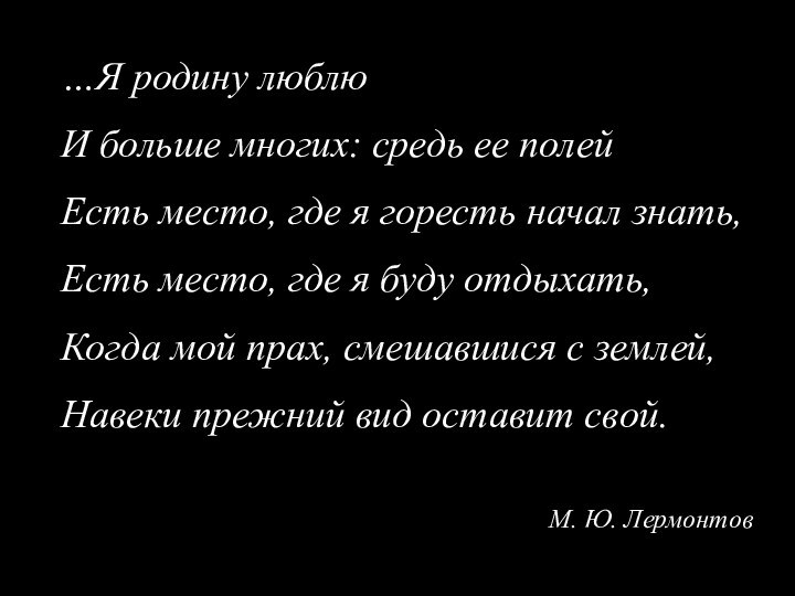 …Я родину люблюИ больше многих: средь ее полейЕсть место, где я горесть