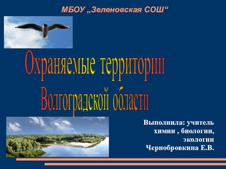 Охраняемые территории Волгоградской области    МБОУ „Зеленовская СОШ“Выполнила: учитель