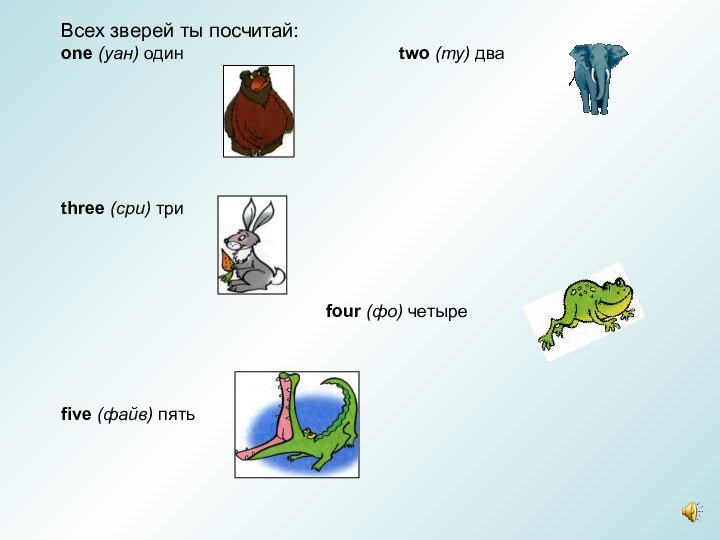 Всех зверей ты посчитай:one (уан) один