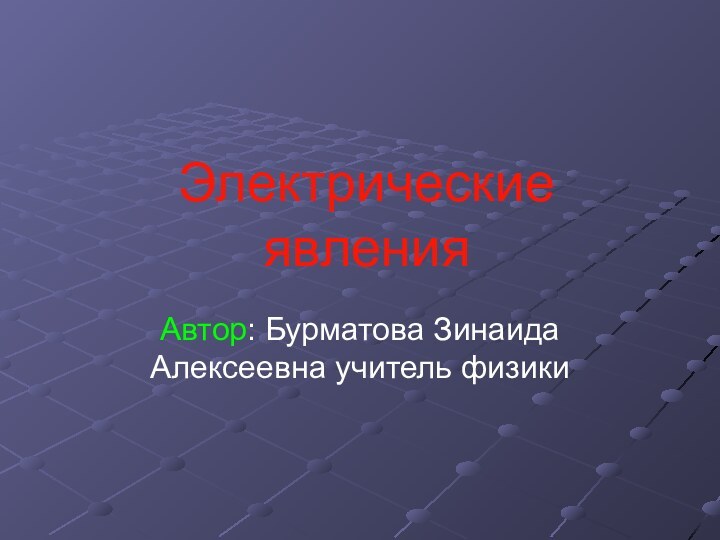 Электрические явленияАвтор: Бурматова Зинаида   Алексеевна учитель физики