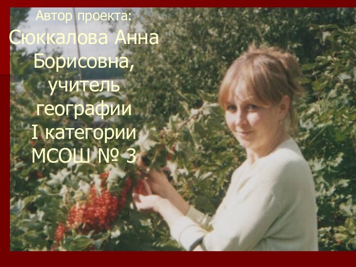 Автор проекта: Сюккалова Анна Борисовна, учитель географии  I категории  МСОШ № 3