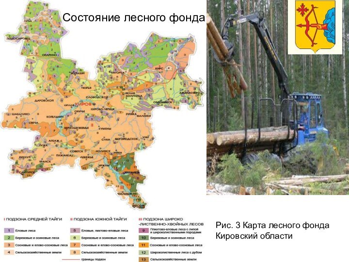 Состояние лесного фондаРис. 3 Карта лесного фонда Кировский области