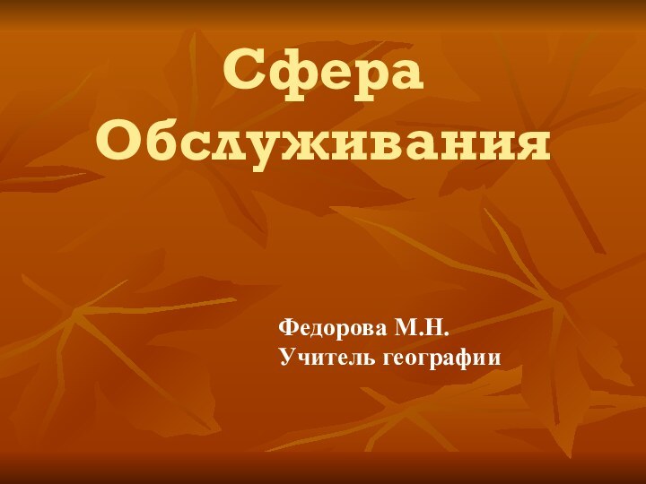 Сфера ОбслуживанияФедорова М.Н.Учитель географии