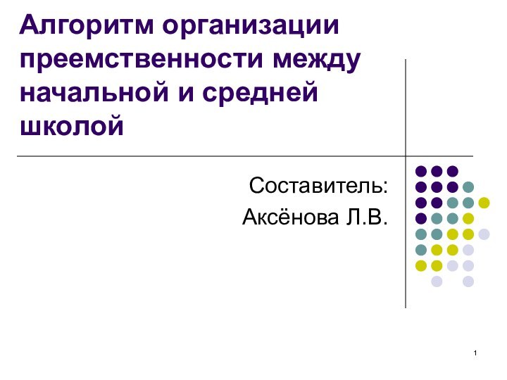 Алгоритм организации преемственности между начальной и средней школойСоставитель:Аксёнова Л.В.