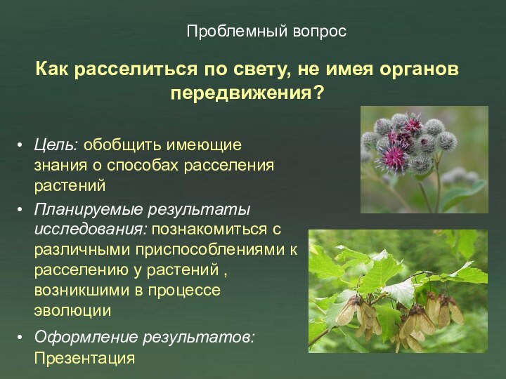Как расселиться по свету, не имея органов передвижения?Цель: обобщить имеющие знания о