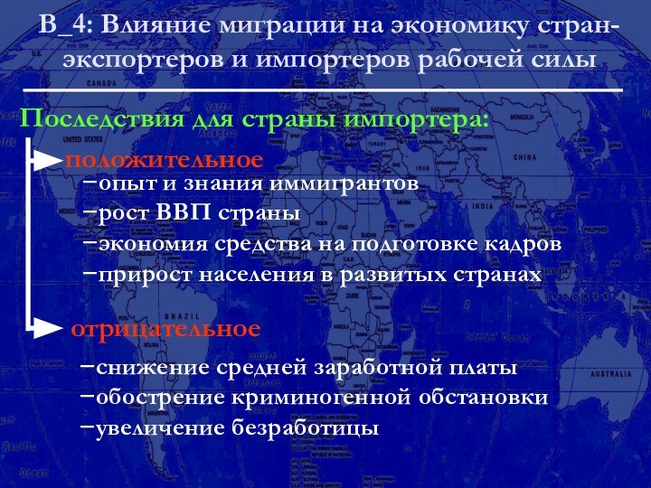 В_4: Влияние миграции на экономику стран-экспортеров и импортеров рабочей силыПоследствия для страны