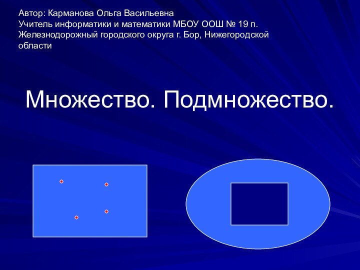 Множество. Подмножество.Автор: Карманова Ольга ВасильевнаУчитель информатики и математики МБОУ ООШ № 19