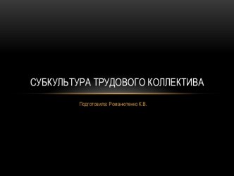 Субкультура трудового коллектива