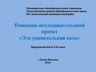 Поисково-исследовательский проект Эта удивительная соль