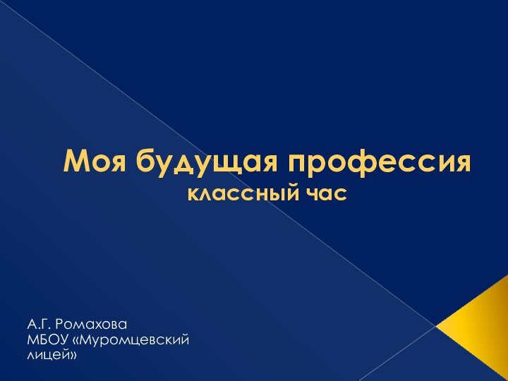 Моя будущая профессия классный час А.Г. РомаховаМБОУ «Муромцевский лицей»