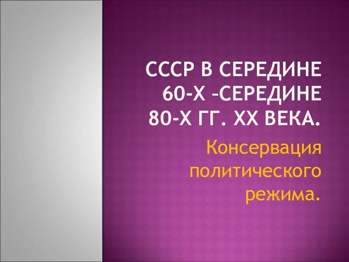 CCCР В СЕРЕДИНЕ 60-Х –СЕРЕДИНЕ 80-Х ГГ. XX ВЕКА.Консервация политического режима.