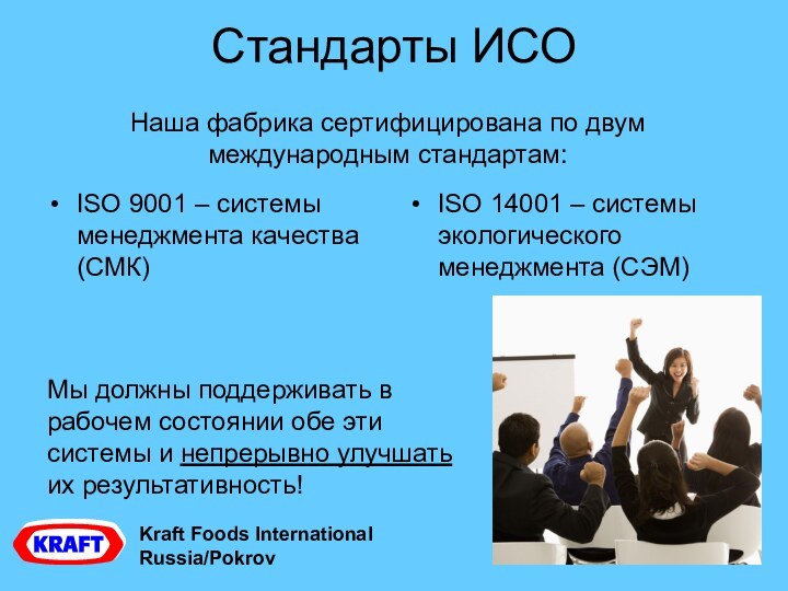 Стандарты ИСОISO 9001 – системы менеджмента качества (СМК)ISO 14001 – системы экологического