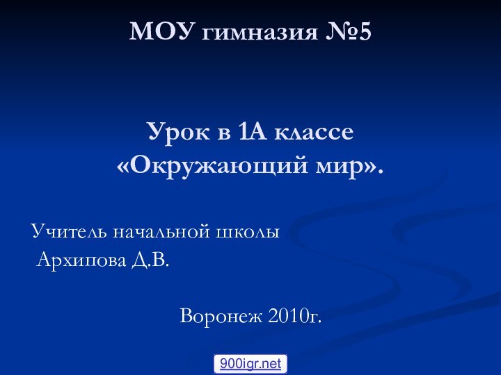 МОУ гимназия №5   Урок в 1А классе