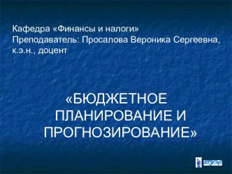 Основы бюджетного планирования и прогнозирования