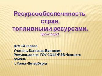 Ресурсообеспечнность стран топливными ресурсами