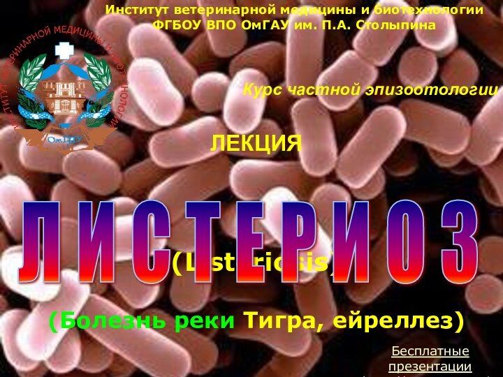 Институт ветеринарной медицины и биотехнологииФГБОУ ВПО ОмГАУ им. П.А. СтолыпинаКурс частной эпизоотологииЛЕКЦИЯ(Listeriosis)