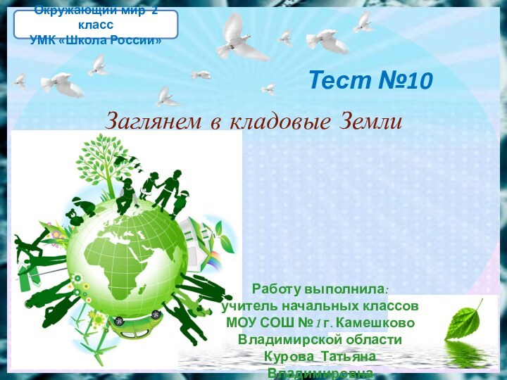 Заглянем в кладовые Земли  Работу выполнила:учитель начальных классовМОУ СОШ №1