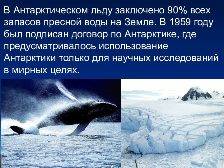 В Антарктическом льду заключено 90% всех запасов пресной воды на Земле. В