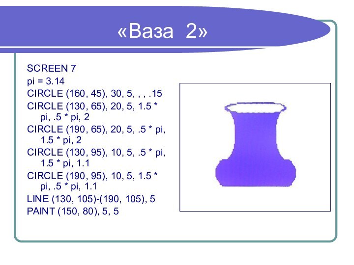 «Ваза 2»SCREEN 7pi = 3.14CIRCLE (160, 45), 30, 5, , , .15CIRCLE