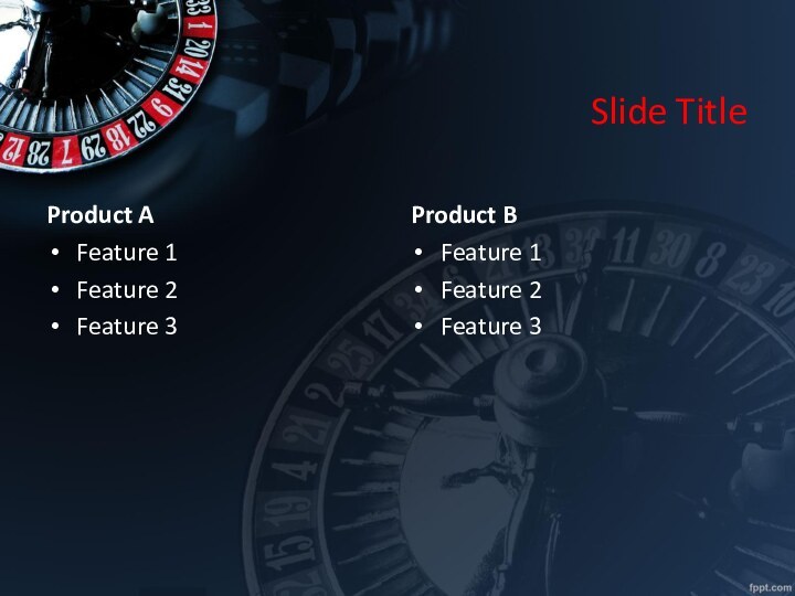 Slide TitleProduct AFeature 1Feature 2Feature 3Product BFeature 1Feature 2Feature 3