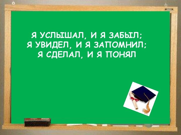 Я УСЛЫШАЛ, И Я ЗАБЫЛ;Я УВИДЕЛ, И Я ЗАПОМНИЛ;Я СДЕЛАЛ, И Я ПОНЯЛ