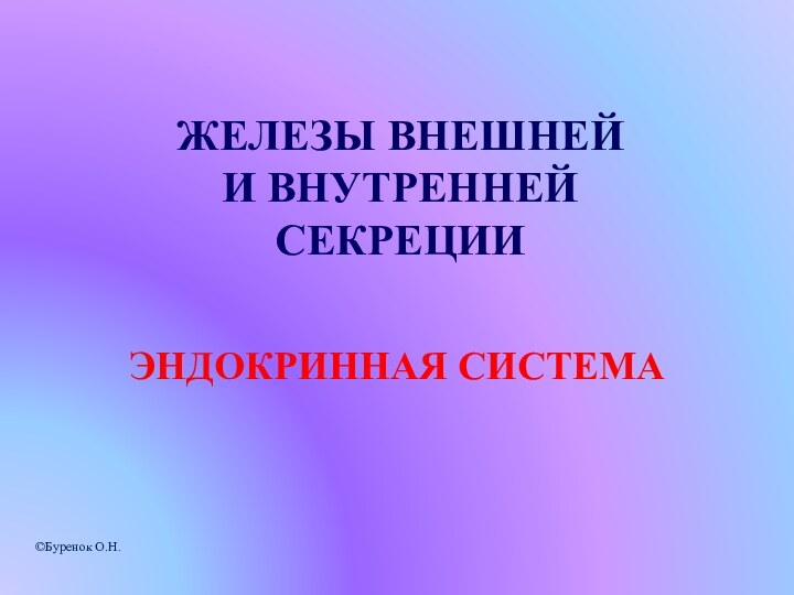 ЖЕЛЕЗЫ ВНЕШНЕЙ  И ВНУТРЕННЕЙ СЕКРЕЦИИЭНДОКРИННАЯ СИСТЕМА©Буренок О.Н.