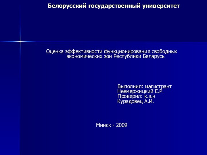 Белорусский государственный университетОценка эффективности функционирования свободных экономических зон Республики Беларусь