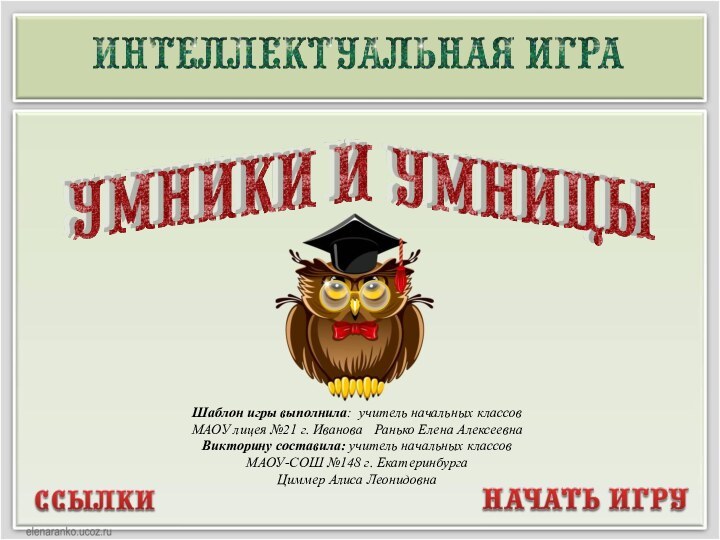 Шаблон игры выполнила: учитель начальных классов МАОУ лицея №21 г. Иванова